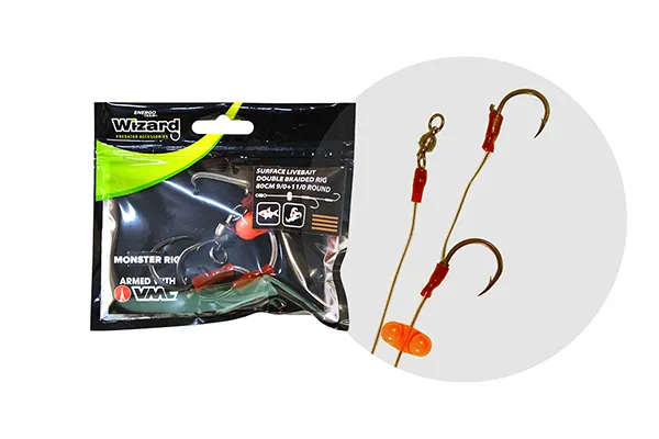 NextFish - Horgász webshop és horgászbolt - WIZARD MONSTER SURFACE LIVEBAIT DOUBLE BRAIDED RIG 9/0+11/0 ROUND