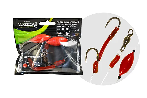 NextFish - Horgász webshop és horgászbolt - WIZARD MONSTER RIVER DOUBLE UPOSE PRO MONOBRAID RIG 4+4G 9/0+11/0 ROUND