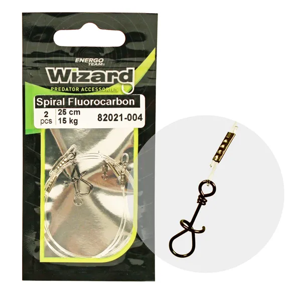 NextFish - Horgász webshop és horgászbolt - WIZARD SPIRÁL KAPOCS 2 FLUOROCARBON ELŐKE 9KG 25CM 2DB/CS