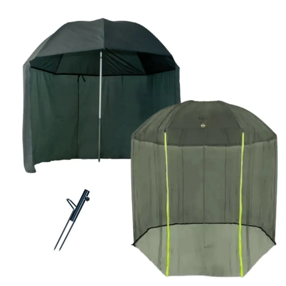 NextFish - Horgász webshop és horgászbolt - KONGER Lux Rubber Lined Umbrella with Shelter 250cm horgász ernyő szúnyoghálóval