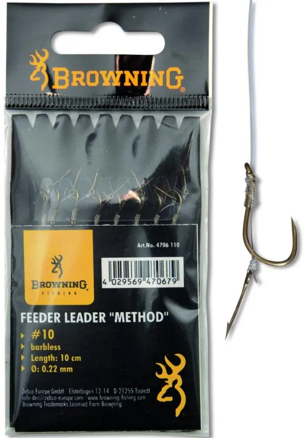 NextFish - Horgász webshop és horgászbolt - Browning #12 Feeder Method Előkötött horog bojli tűvel bronz 7,5lbs / 3,5kg Hooklength: 10cm