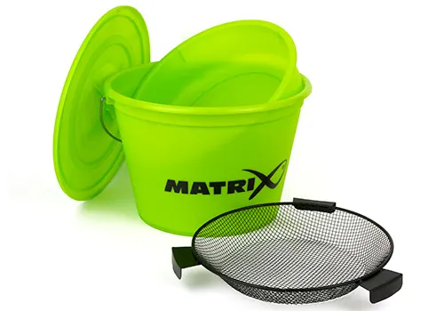 NextFish - Horgász webshop és horgászbolt - Matrix Bucket Set - LIME 25L Etetőanyag keverő vödör+szita+tető