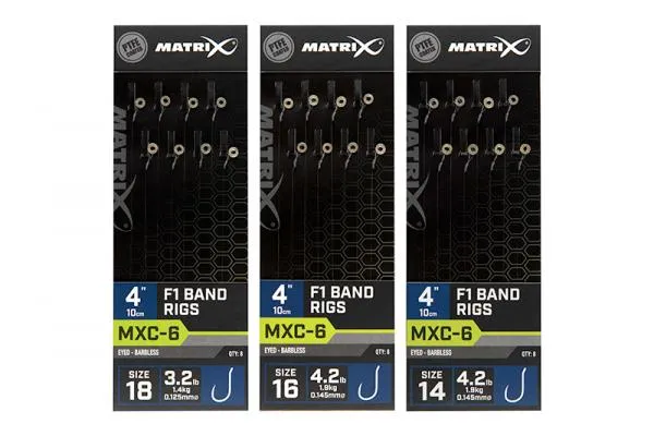NextFish - Horgász webshop és horgászbolt - Matrix MXC-6 4” F1 Bands MXC-6  Size 14 Barbless / 0.145mm / 4" (10cm) F1 Band - 8pcs