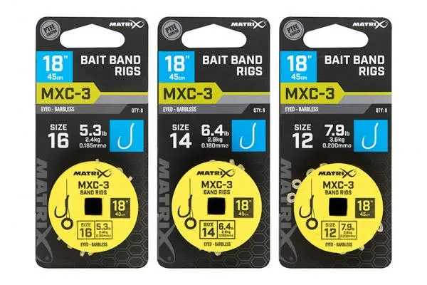 NextFish - Horgász webshop és horgászbolt - Matrix MXC-3 18” Bait Band Rigs MXC-3 Size 12 Barbless / 0.20mm / 18" (45cm) / Band - 8pcs