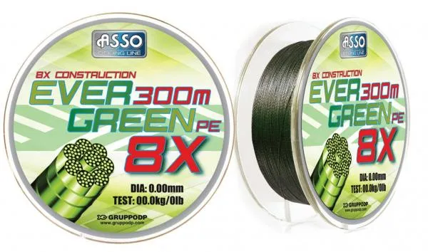 NextFish - Horgász webshop és horgászbolt - ASP8X108 ASSO PE8X EVERGREEN 130M 6,20KG fonott zsinór