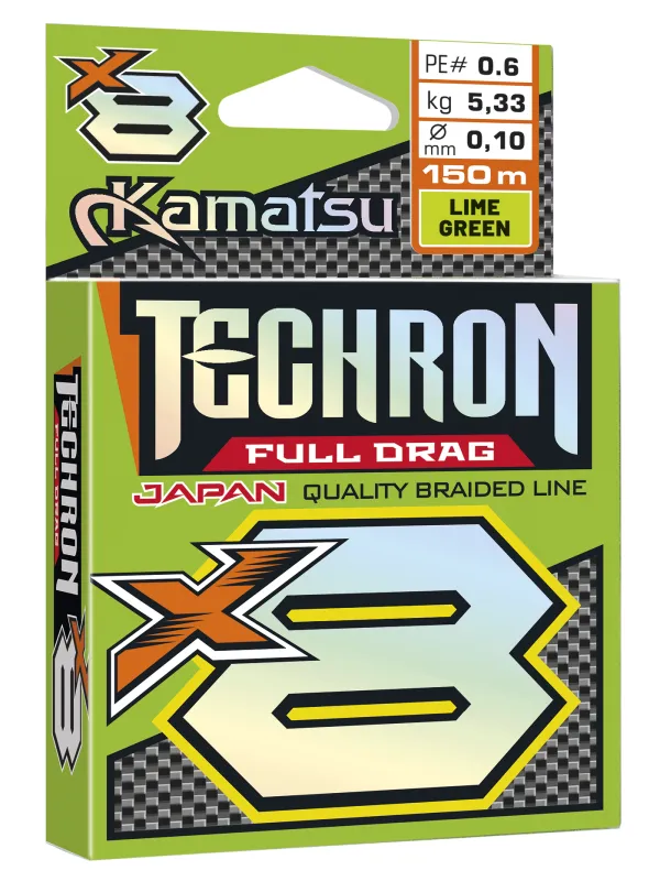 NextFish - Horgász webshop és horgászbolt - KAMATSU Techron Full Drag X8 Lime Green 0.04/150m PE 0.2