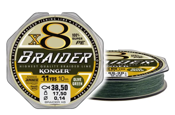 NextFish - Horgász webshop és horgászbolt - KONGER Braider X8 Olive Green 0.04/10m