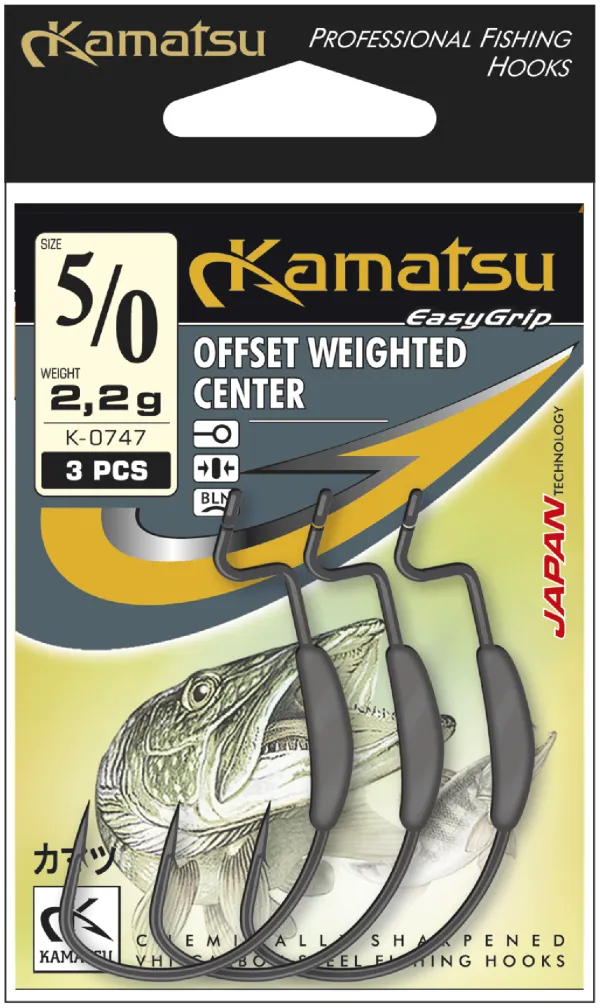 NextFish - Horgász webshop és horgászbolt - KAMATSU Kamatsu Offset Weighted Center 2/0 Black Nickel Ringed 0.8g