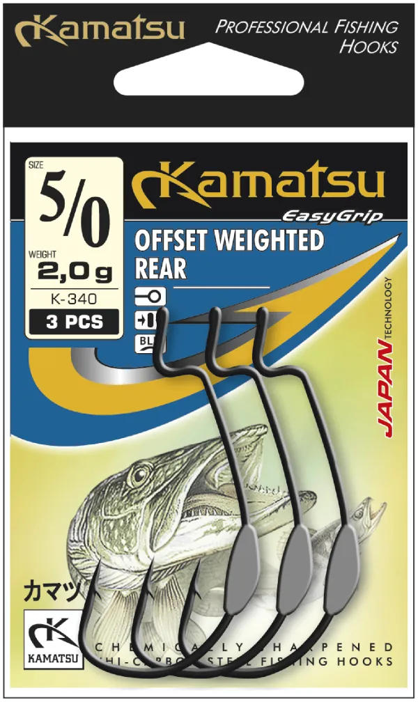 NextFish - Horgász webshop és horgászbolt - KAMATSU Kamatsu Offset Weighted Rear 1/0 Black Nickel Ringed 0.9g