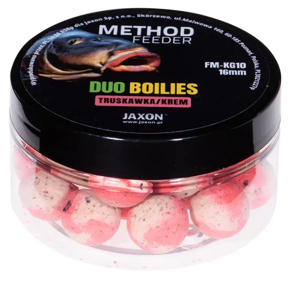 NextFish - Horgász webshop és horgászbolt - JAXON DUO-BOILIES METHOD FEEDER STRAWBERRY/CREAM 5x40g 16mm