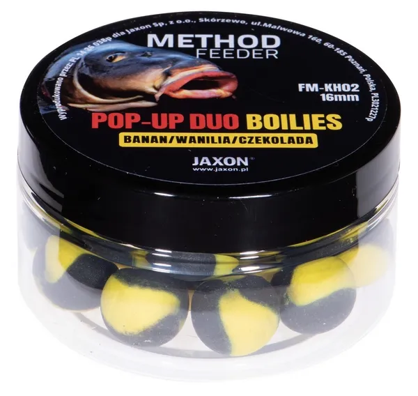 NextFish - Horgász webshop és horgászbolt - JAXON POP-UP DUO-BOILIES METHOD FEEDER BANANA/VANILLA/CHOCOLATE 40g 16mm