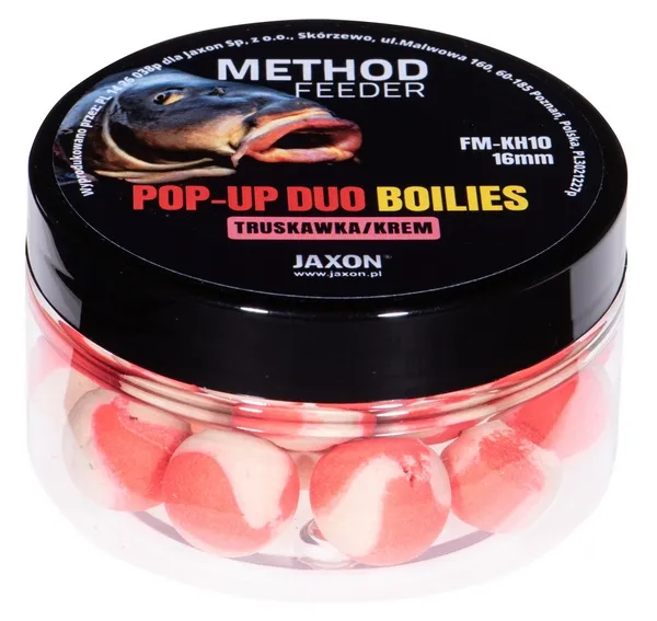 NextFish - Horgász webshop és horgászbolt - JAXON POP-UP DUO-BOILIES METHOD FEEDER STRAWBERRY/CREAM 40g 16mm