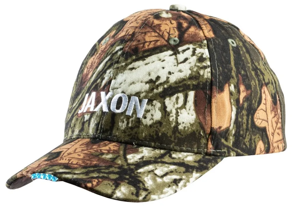 NextFish - Horgász webshop és horgászbolt - JAXON CAP WITH FLASHLIGHT - CAMOUFLAGE 5 led 2xCR2032 INCLUDED baseball sapka