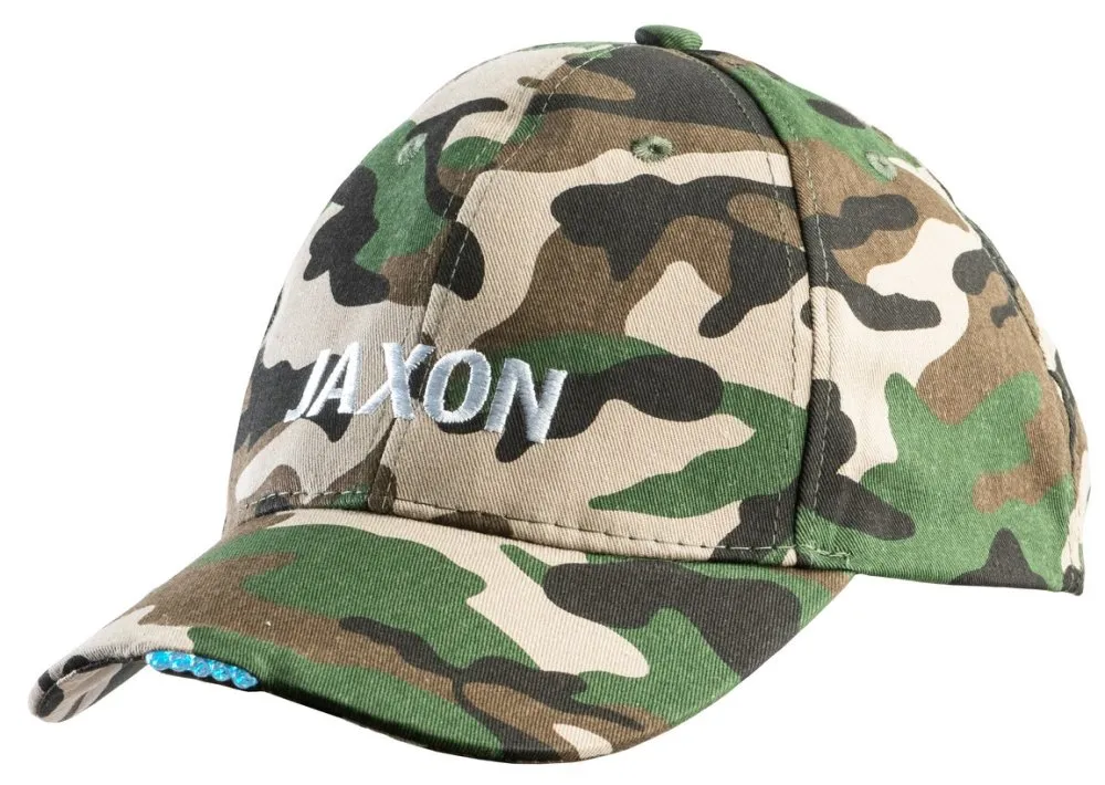 NextFish - Horgász webshop és horgászbolt - JAXON CAP WITH FLASHLIGHT - CAMOUFLAGE(DARK) 5 led 2xCR2032 INCLUDED baseball sapka