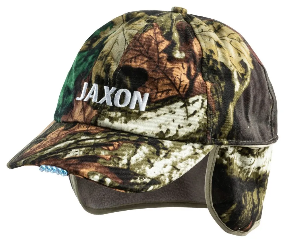 NextFish - Horgász webshop és horgászbolt - JAXON CAP WITH FLASHLIGHT - CAMOUFLAGE 5 led 2xCR2032 INCLUDED baseball sapka