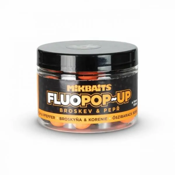 NextFish - Horgász webshop és horgászbolt - MIKBAITS POP-UP FLUO BOJLI 150ml - ŐSZIBARACK FEKETEBORS 18mm