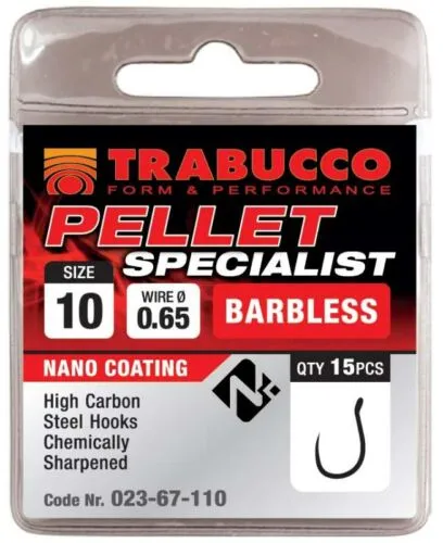 NextFish - Horgász webshop és horgászbolt - Trabucco Pellet Specialist Barbless 10 15db, szakáll nélküli horog