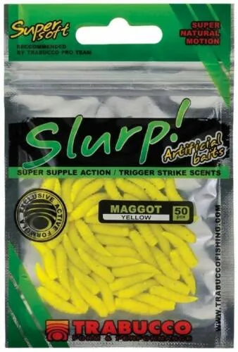 NextFish - Horgász webshop és horgászbolt - Trabucco Slurp Bait Maggot Yellow 50 db, sárga gumicsonti