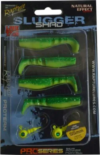 NextFish - Horgász webshop és horgászbolt - Rapture Slugger Shad Set 55 lime Yellow 4+2db/csg, műcsali szett