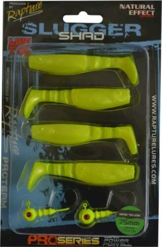 NextFish - Horgász webshop és horgászbolt - Rapture Slugger Shad Set 75 Neon Yellow 4+2db/csg, műcsali szett