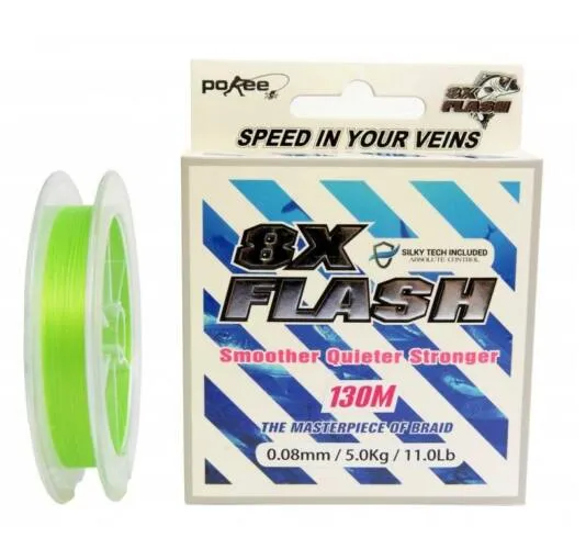 NextFish - Horgász webshop és horgászbolt - Pokee Flash Smart 8X 130 m 0,08 mm lime zöld fonott zsinór